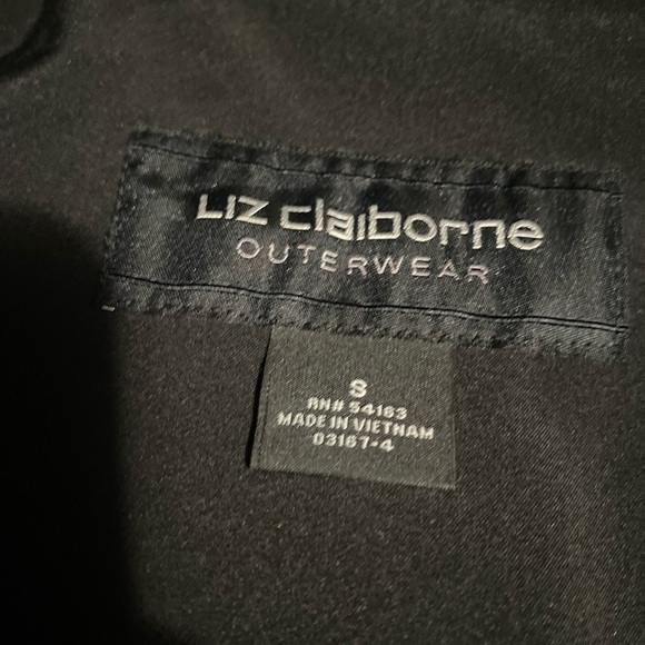 Liz Claiborne Black Trench Coat with Stand-Up Collar and Adjustable Lacing - Picture 9 of 14